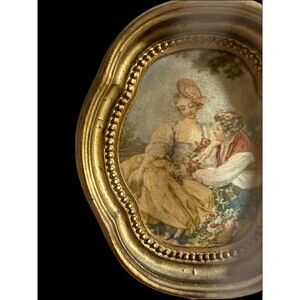 Mini French Vintage ‘Painting’ Print on Silk Antique Old Original Ornate Frame